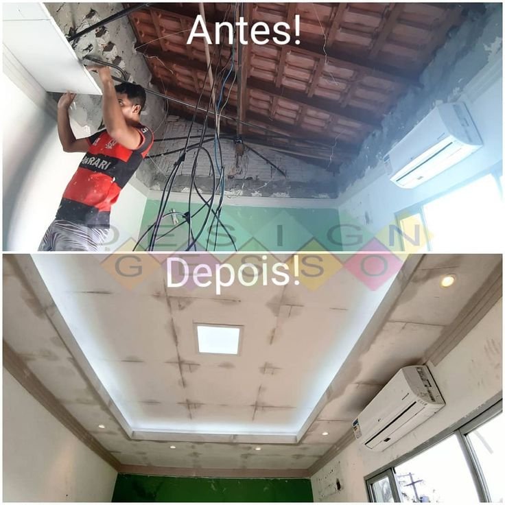 Antes e depois de instalação de gesso - Gesso Forte Leve - Grande Vitória ES
